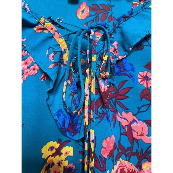 Pioneer Woman Teal Floral Long Sleeve Blouse XXXL Polyester Casual Comfortable - Picture 3 of 16